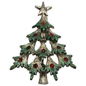 Vintage Tancer II Christmas Tree Brooch Multicolor Rhinestone Pin Signed Rare